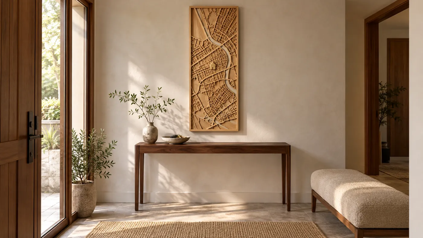 Entryway · A Place to Come Home: the same room with a wooden map